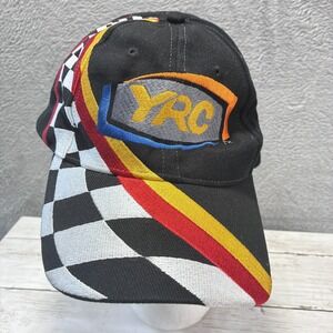 Vintage YRC Racing NASCAR Checkered Flag Hat Cap Adjustable Black One Size